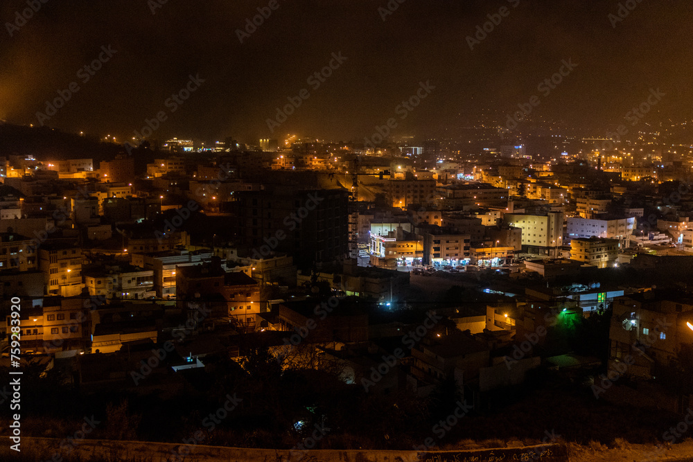 Fototapeta premium Night aerial view of Abha, Saudi Arabia