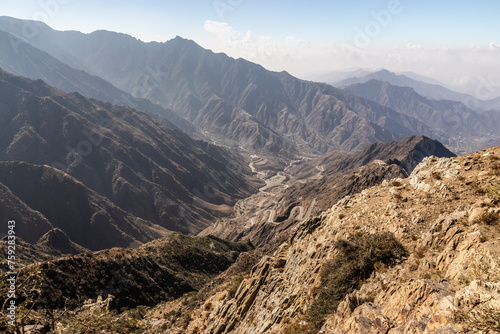 View of Wadi Hali in Al Souda mountains near Abha, Saudi Arabia