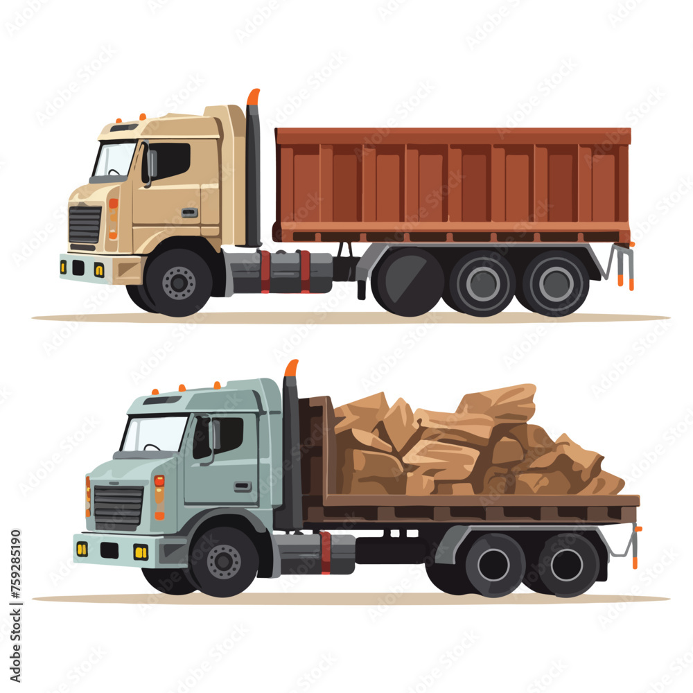 pickup truck and dump trailer work transport vector