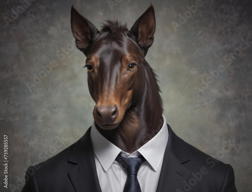 Professional Mythical Kelpie in Monochrome Suit and Tie Portrait Gen AI photo