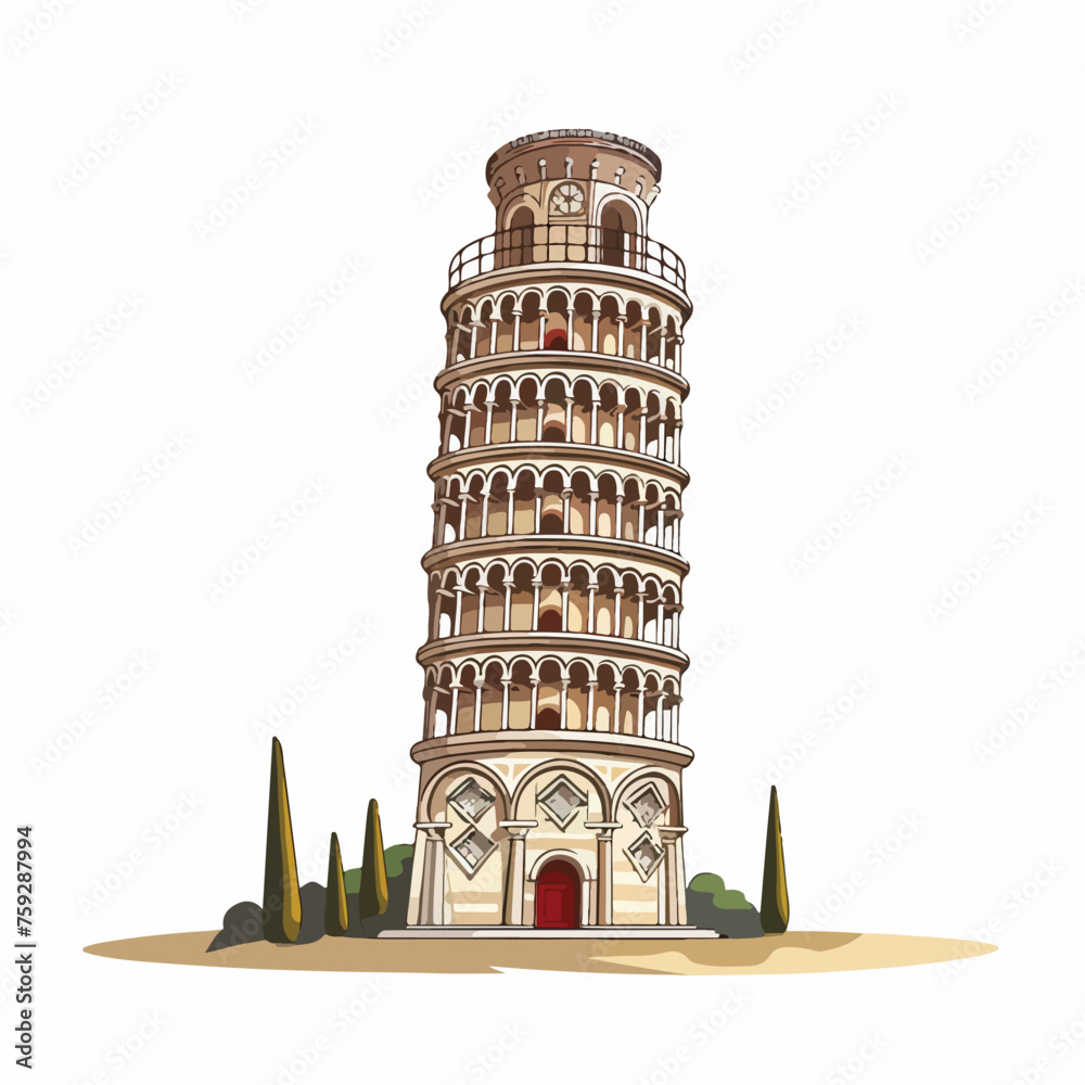 pisa tower icon flat vector illustration isloated o