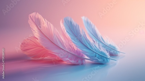 3D Blender feathers, pastel gradient, minimalist aesthetic