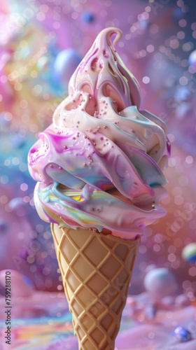 3D Blender ice cream cone, pastel swirls, summer vibe