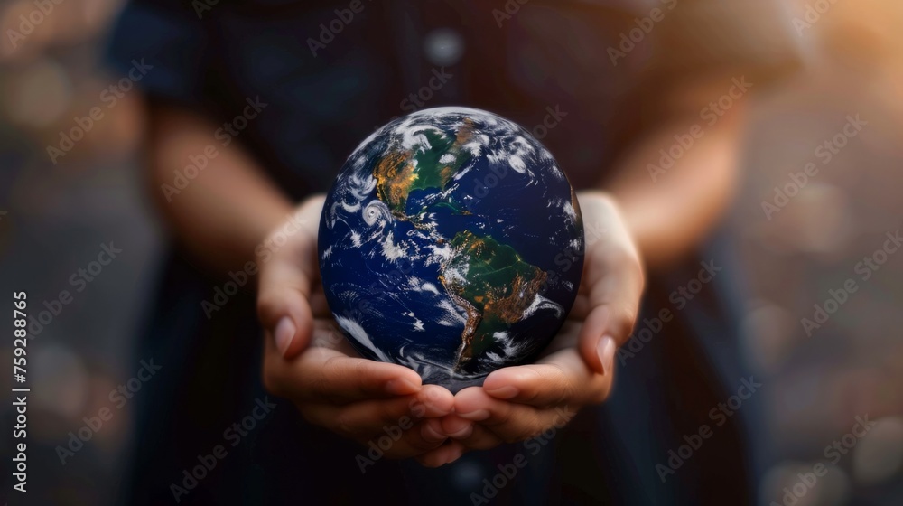 Hands holding the planet Earth generative ai