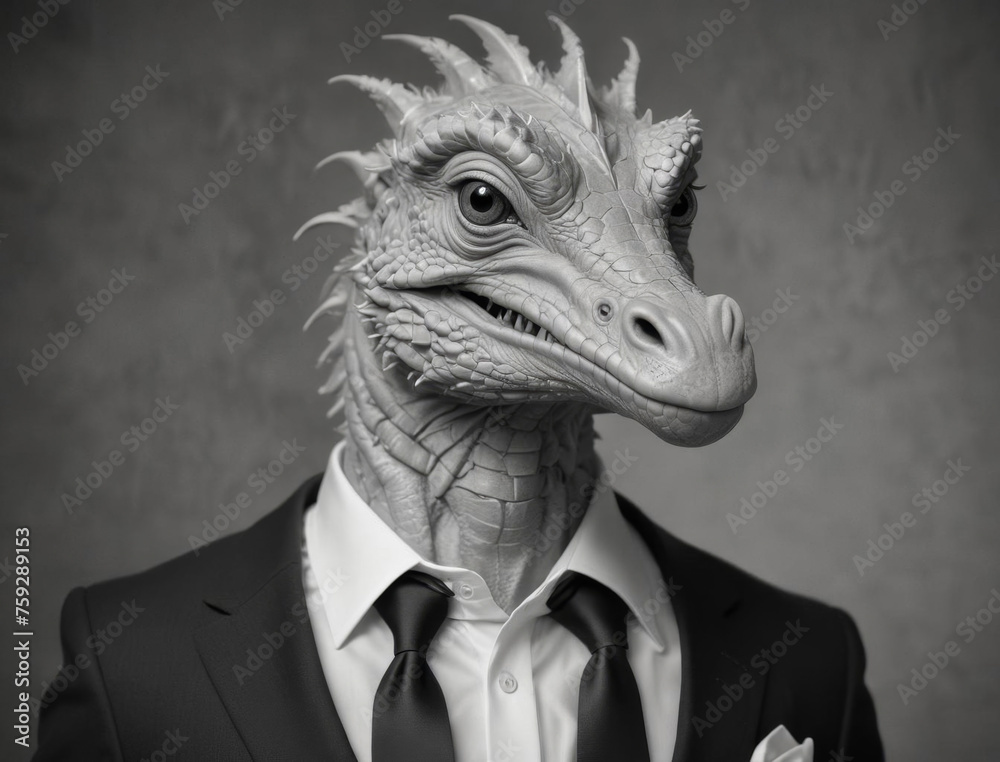 Hydra: Mythical Creature Headshot in Suit and Tie Gen AI