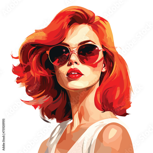 portrait girl sunglasses red haired lipstick vector
