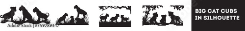 Set of Big cat cubs in silhouette stock illustration