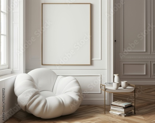 Frame mockup, Inviting Living Room Interior with Modern Furniture, high-resolution (300 DPI)