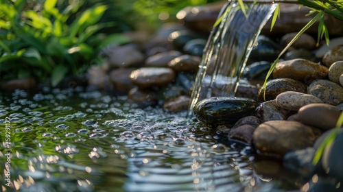 a close up of a stream of water with rocks in the foreground and grass on the far side of the stream.