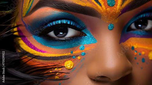 Captivating Portrait of a Woman Wearing a Dramatic, Colorful, and artistic Makeup Look