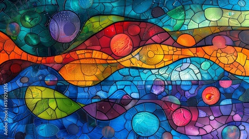 A colorful stained glass painting of a fish and water  AI