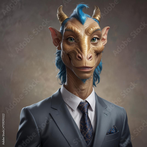 Mythical Genie Headshot in Elegant Suit and Tie Gen AI