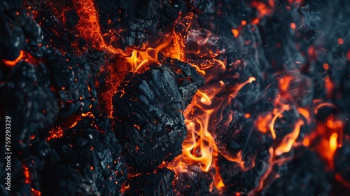 A close up of a fire and some flames on the ground, AI