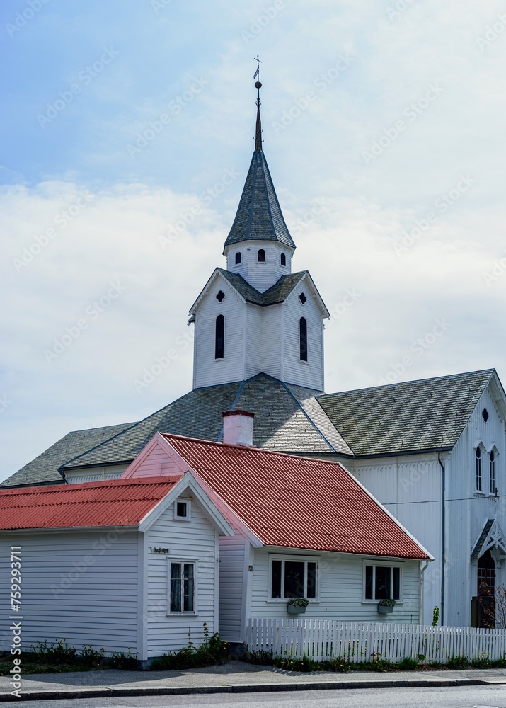 Skåre Church, HAUGESUND, North Sea in Rogaland County, Åkrafjord, Norway Skåre Church, HAUGESUND, North Sea in Rogaland County, Åkrafjord, Norway