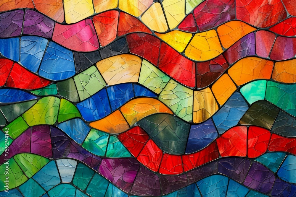 Fototapeta premium Vibrant Stained Glass Mosaic Background in Multicolored Abstract Pattern with Geometric Shapes