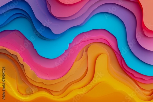 Vibrant Abstract Paper Cut Waves Background in Colorful Gradient Hues for Creative Design photo