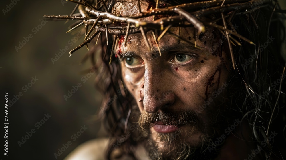Jesus Christ with a crown of thorns generative ai Jesus Christ with a crown of thorns generative ai