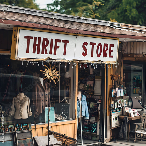 A Thrift Store sign at the front of a store © PixelHD