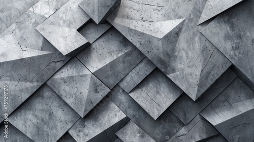 A close up of a gray concrete wall with many different shapes, AI