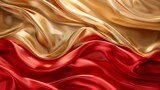 A close up of a red and gold silk fabric, AI