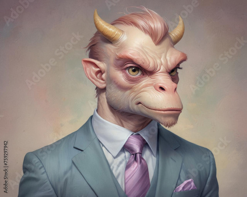 Confident Cyclops in Pastel Suit and Tie Portrait Gen AI photo