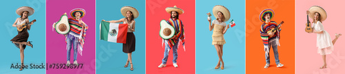 Set of happy Mexican people...