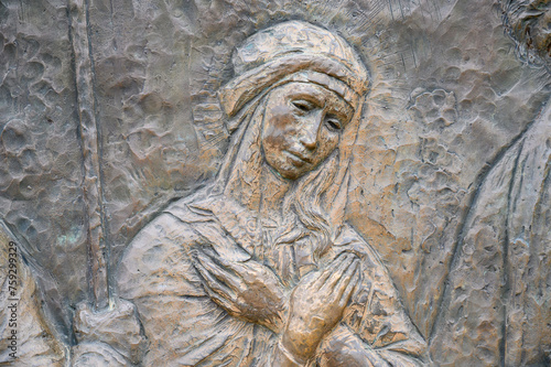 The Presentation of Jesus – Fourth Joyful Mystery of the Rosary. A relief sculpture on Mount Podbrdo (the Hill of Apparitions) in Medjugorje. photo