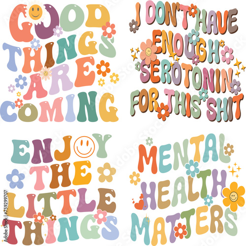 mental health awareness retro design, mental health matters t-shirt vector illustrations, mental health t-shirt design bundle