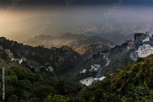 Evening view of Fayfa town landscape, Saudi Arabia