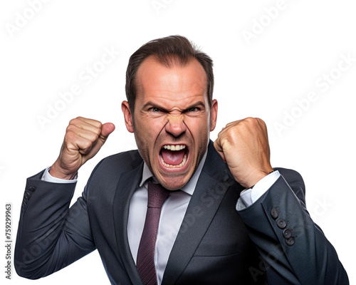 Business man serious emotions in transparent background