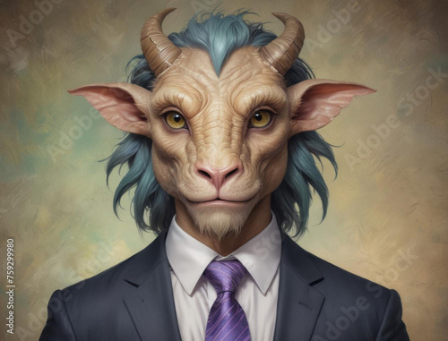 Elegant Chimera in Suit and Tie: Mythical Job Headshot Gen AI