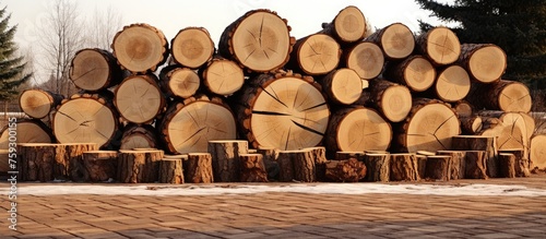 Many circularly cut logs in a natural setting. photo