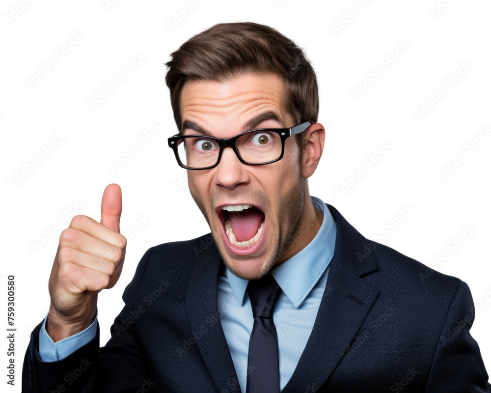 Business man serious emotions in transparent background Business man serious emotions in transparent background