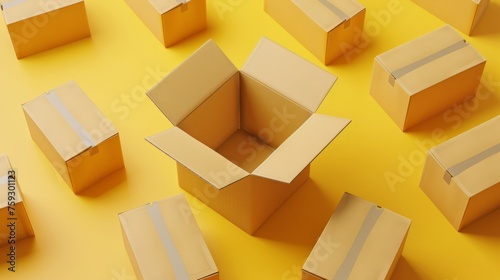 Open cardboard box with soft filling, online shopping concept generative ai photo