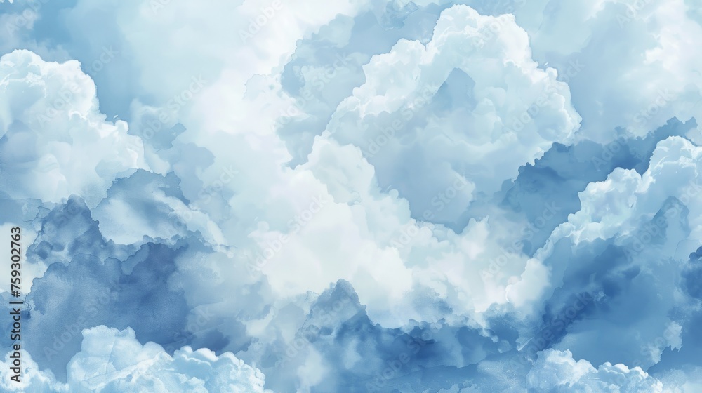Fluffy, spreading clouds on a blue background. generative ai Fluffy, spreading clouds on a blue background. generative ai