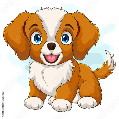 Cartoon funny dog sitting on white background