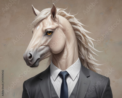 Mythical Creature in Suit and Tie  Pegasus Portrait Gen AI