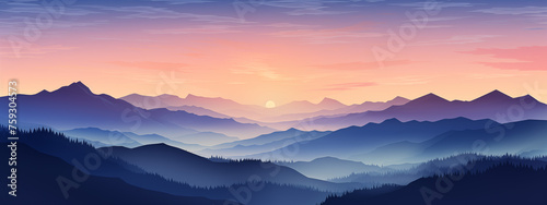 Pastel Mountain Range at Dawn Panorama