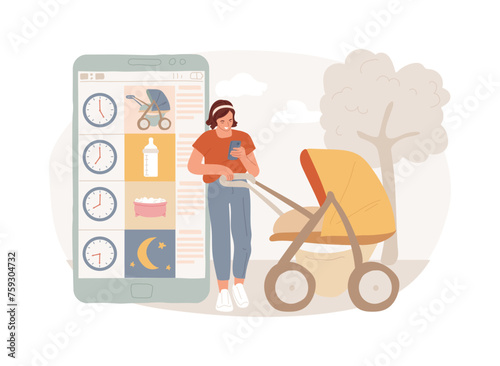 Kids routine app isolated concept vector illustration. Child routine mobile app, newborn application, toddler bedtime software, kids schedule solution, activity tracking vector concept.