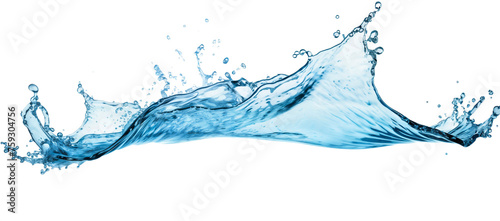 Water splash and wave with drops isolated on transparent background cut out