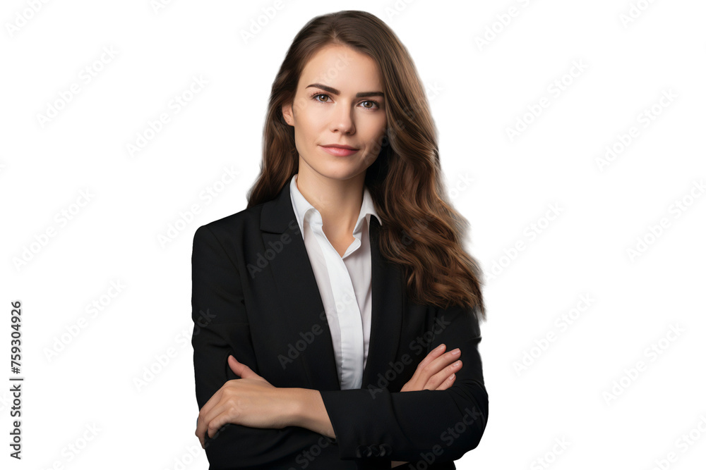 Portrait of a smiling businesswoman with crossed arms pose, isolated cut out people on transparent background Portrait of a smiling businesswoman with crossed arms pose, isolated cut out people on transparent background