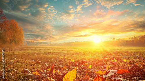 Happy thanksgiving day concept: Beautiful meadow and sky autumn sunrise background. Generative Ai