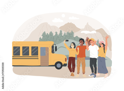 Field trip isolated concept vector illustration. School trip, excursion for pupils, student group journey, exploring nature, cultural experience tour, schooling process activity vector concept.
