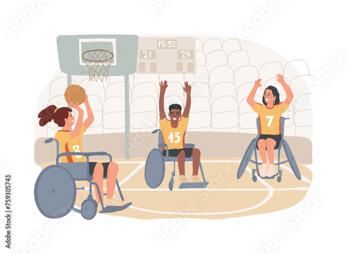 Disabled sports isolated concept vector illustration. Disabled games, wheelchair sports, athlete with physical disabilities, active lifestyle for disabled people, parasport vector concept.