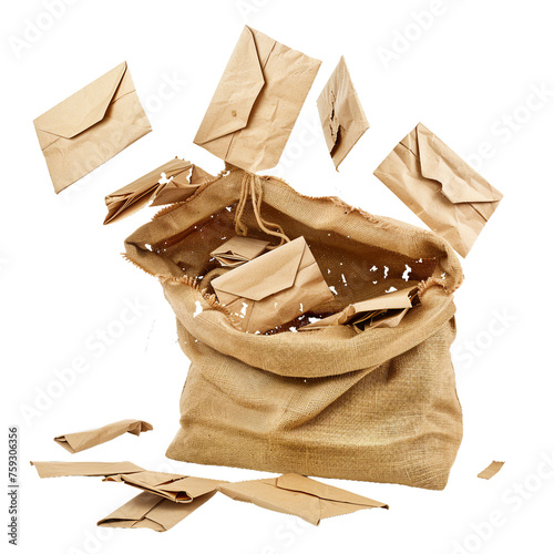 Envelopes falling from hole in the bag, PNG no background image