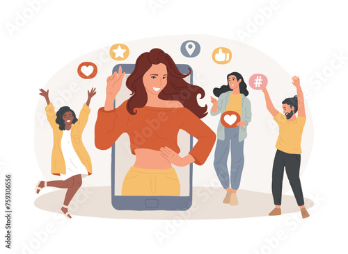 Social media star isolated concept vector illustration. Influencer, social media reach and engagement, celebrity account monetization, personal blog, star content creation vector concept.