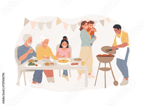 Family tradition isolated concept vector illustration. Family reunion, ancestors tradition, home party, day for gathering together, having good time, festive dinner, celebration vector concept.