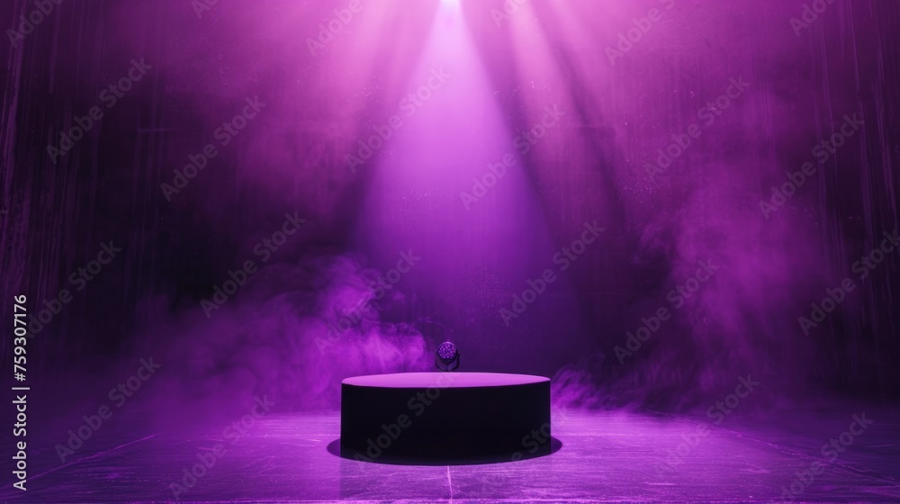 Podium illuminated by a moody purple studio background generative ai