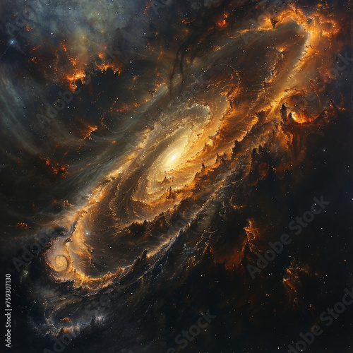 Clean Twist in Galaxy Arm Amidst Nebula Clouds