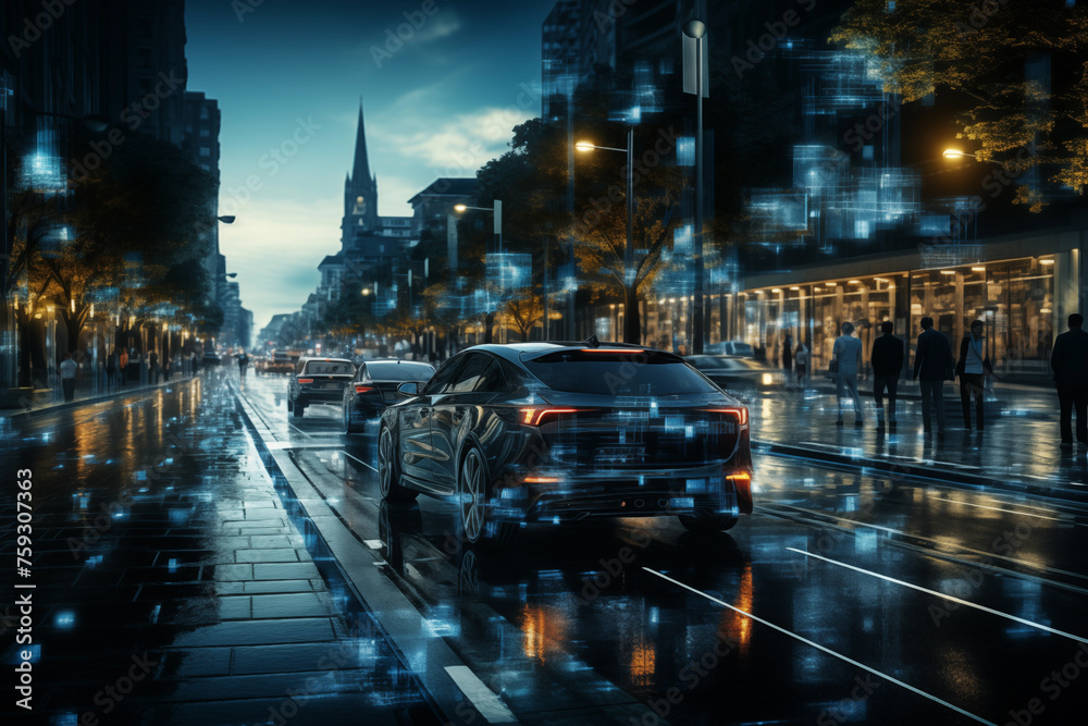 デジタル技術で運転支援をおこなう未来都市「AI生成画像」